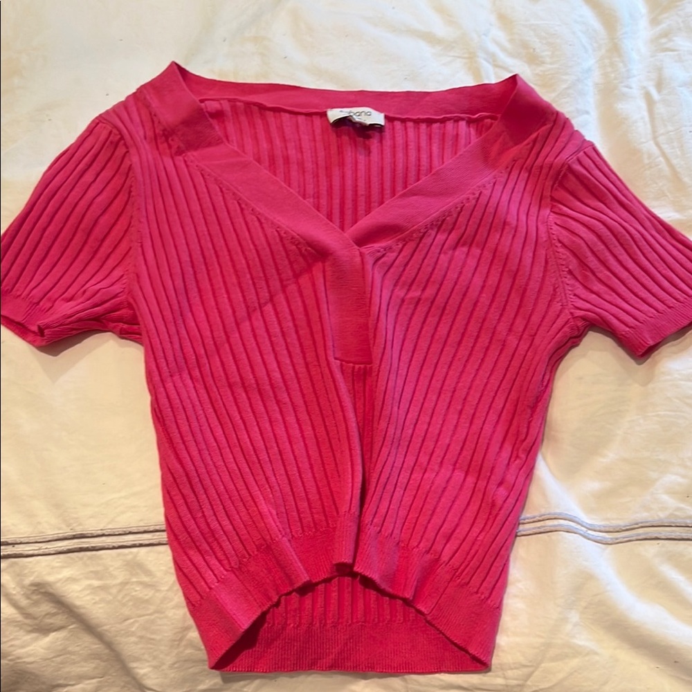 Crown & Ivy Pink Ribbed Knit Top